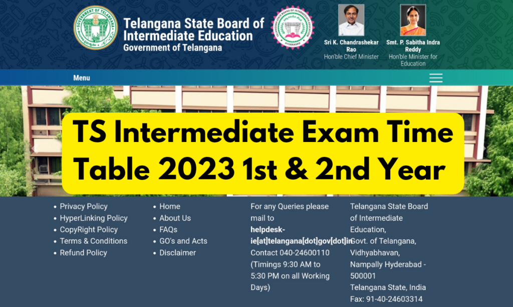 TS Intermediate Exam Time Table 2023