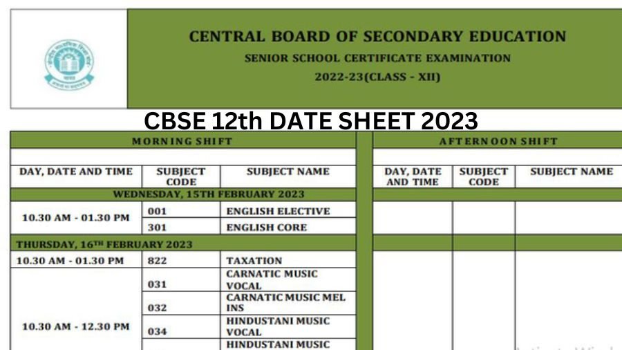 CBSE 12th Date Sheet 2023