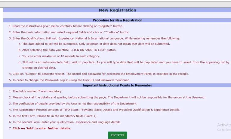 Delhi Employment Exchange Registration